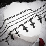 Punk Layered Chain Cross Pendant Necklace Women Halloween Choker