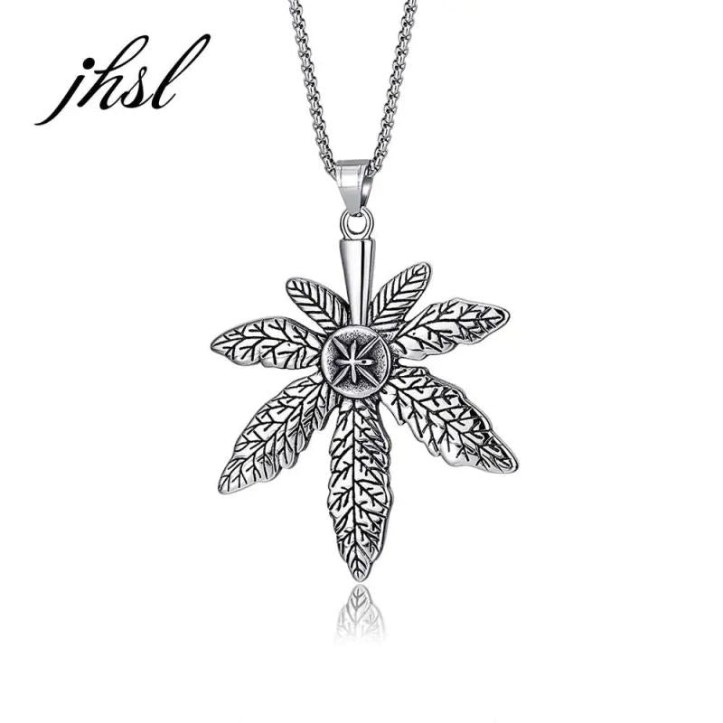 Men Leaf Pendant Christian Necklace Stainless Steel Jewelry