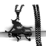 Goth Magic Witch Broom Necklace Stainless Steel Pendant Halloween Jewelry