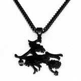 Goth Magic Witch Broom Necklace Stainless Steel Pendant Halloween Jewelry