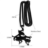 Goth Magic Witch Broom Necklace Stainless Steel Pendant Halloween Jewelry