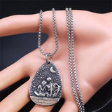Antique Skull Skeleton Couples Moon Necklace Stainless Steel Pendant Halloween