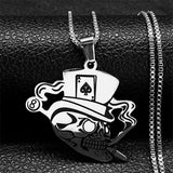 Skull Head Poker Necklace for Men Stainless Steel Pendant Necklaces