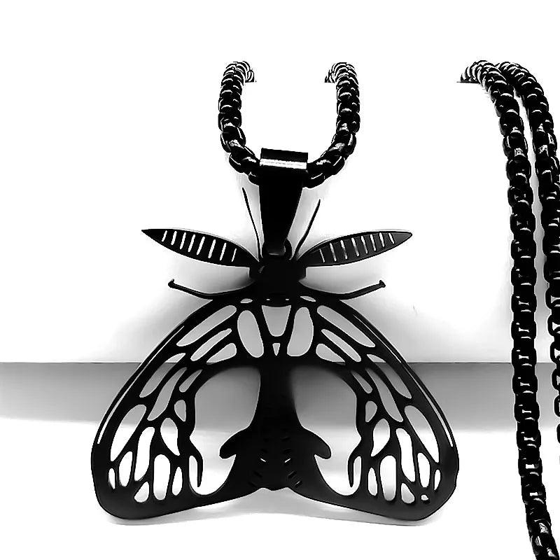 Gothic Moth Statement Necklace Stainless Steel Goth Butterfly Pendant