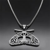 Gothic Moth Statement Necklace Stainless Steel Goth Butterfly Pendant