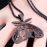 Gothic Moth Statement Necklace Stainless Steel Goth Butterfly Pendant