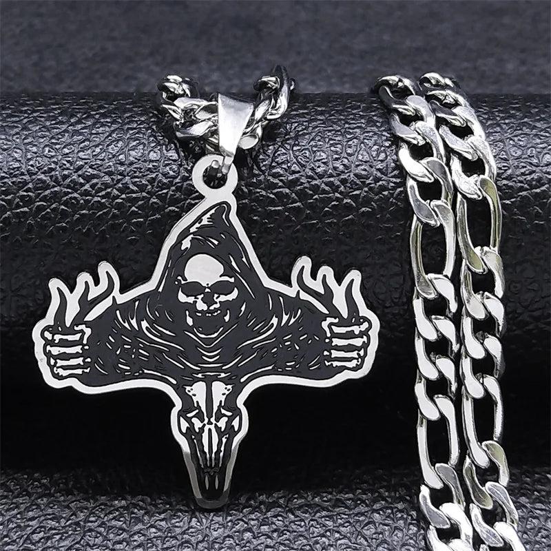 Gothic Satan Death Demon Skull Necklace for Men