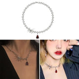 Spider Pendant Long Necklace Gothic Spider Blood Drop Clavicle Chain