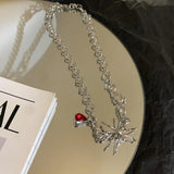 Spider Pendant Long Necklace Gothic Spider Blood Drop Clavicle Chain