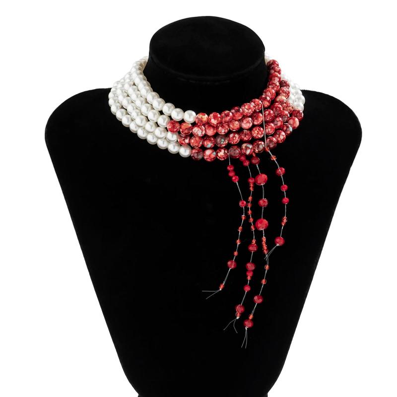 Red Crystal Tassel Choker Necklace Halloween Collar