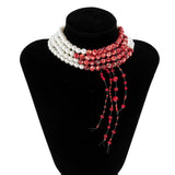 Red Crystal Tassel Choker Necklace Halloween Collar