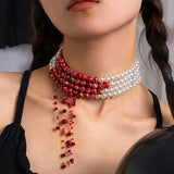 Red Crystal Tassel Choker Necklace Halloween Collar