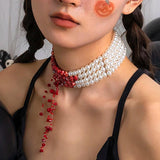 Red Crystal Tassel Choker Necklace Halloween Collar
