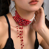 Red Crystal Tassel Choker Necklace Halloween Collar