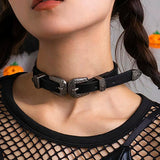 Gothic PU Leather Buckle Choker Necklace for Women