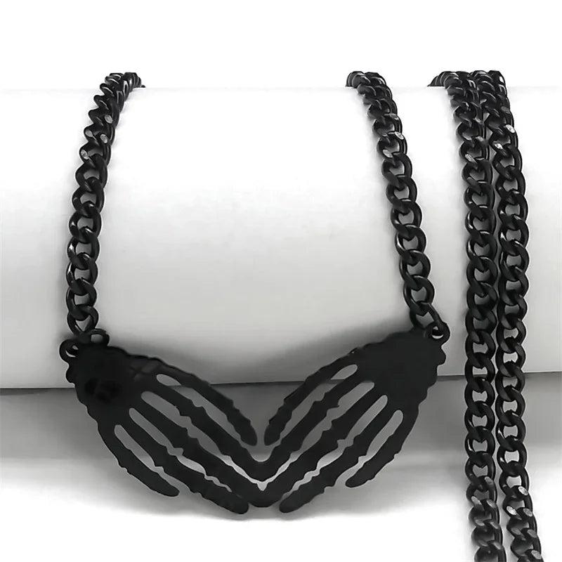 Gothic Skull Skeleton Hand Necklace Stainless Steel Goth Grunge