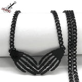 Gothic Skull Skeleton Hand Necklace Stainless Steel Goth Grunge