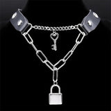 Punk Stainless Steel Lock Heart Key Necklace