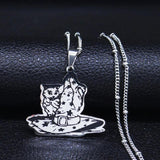Halloween Magic Hat Cat Silver Stainless Steel Statement Necklace
