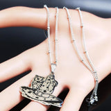 Halloween Magic Hat Cat Silver Stainless Steel Statement Necklace