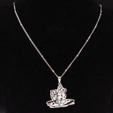 Halloween Magic Hat Cat Silver Stainless Steel Statement Necklace