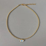 Gold Bead Necklace with Evil Eye Pendant - Vintage Charm Shell Collar