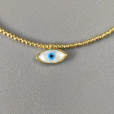 Gold Bead Necklace with Evil Eye Pendant - Vintage Charm Shell Collar