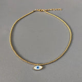 Gold Bead Necklace with Evil Eye Pendant - Vintage Charm Shell Collar