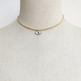 Gold Bead Necklace with Evil Eye Pendant - Vintage Charm Shell Collar