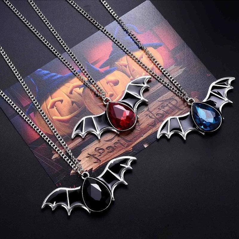 Punk Halloween Bat Necklace Red Zircon Pendant Chain Jewelry Gift