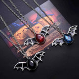 Punk Halloween Bat Necklace Red Zircon Pendant Chain Jewelry Gift