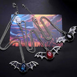 Punk Halloween Bat Necklace Red Zircon Pendant Chain Jewelry Gift