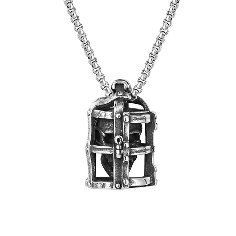 Gothic Prison Skull Pendant Necklace Stainless Steel