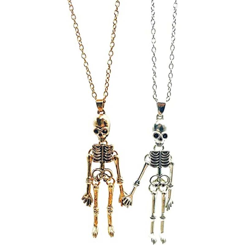 2Pcs Skeleton Skull Necklaces BFF Halloween Jewelry Bestie Sister Couples