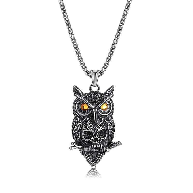 Gothic Viking Owl Skull Men's Pendant Necklace