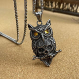 Gothic Viking Owl Skull Men's Pendant Necklace