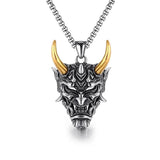 Goth Punk Demon Skull Fangs Prajna Mask Pendant Necklace