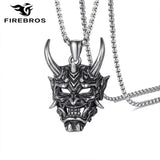 Goth Punk Demon Skull Fangs Prajna Mask Pendant Necklace