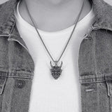 Goth Punk Demon Skull Fangs Prajna Mask Pendant Necklace