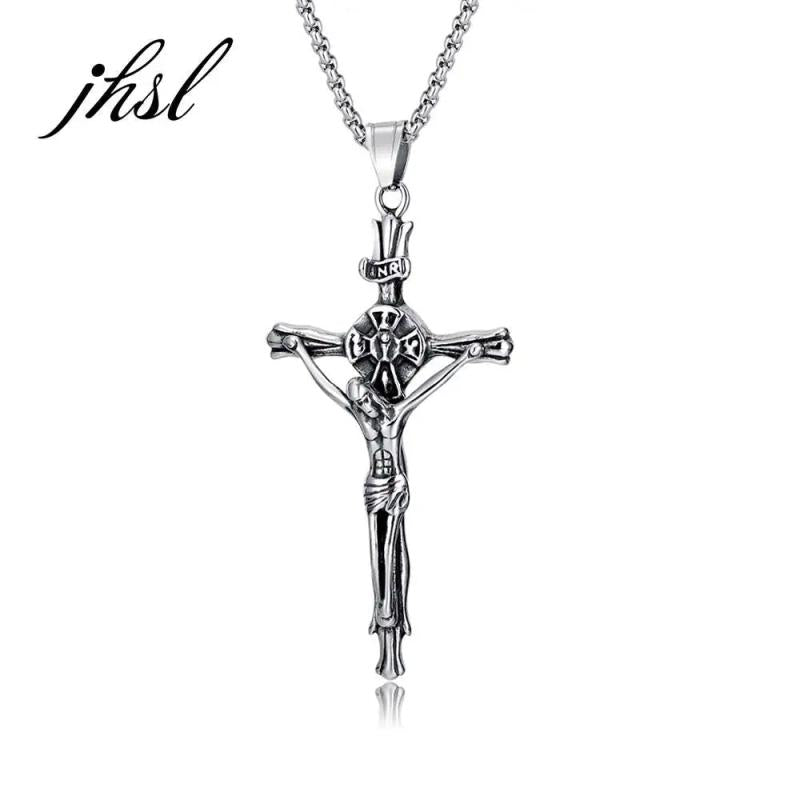 Men Skull Cross Pendant Christian Necklace Silver Stainless Steel Jewelry