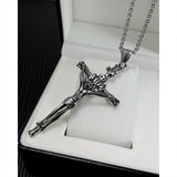 Men Skull Cross Pendant Christian Necklace Silver Stainless Steel Jewelry