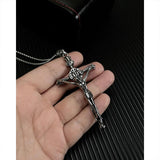 Men Skull Cross Pendant Christian Necklace Silver Stainless Steel Jewelry