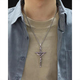 Men Skull Cross Pendant Christian Necklace Silver Stainless Steel Jewelry