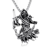 Stainless Steel Gothic Death God Skull Grim Reaper Pendant Necklace