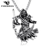 Stainless Steel Gothic Death God Skull Grim Reaper Pendant Necklace