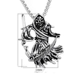 Stainless Steel Gothic Death God Skull Grim Reaper Pendant Necklace