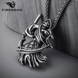 Stainless Steel Gothic Death God Skull Grim Reaper Pendant Necklace