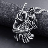 Stainless Steel Gothic Death God Skull Grim Reaper Pendant Necklace