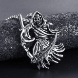 Stainless Steel Gothic Death God Skull Grim Reaper Pendant Necklace