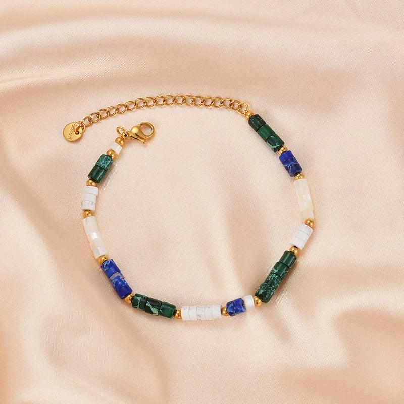 Dark-Colored Small Block Golden Bead Necklace Bracelet Set